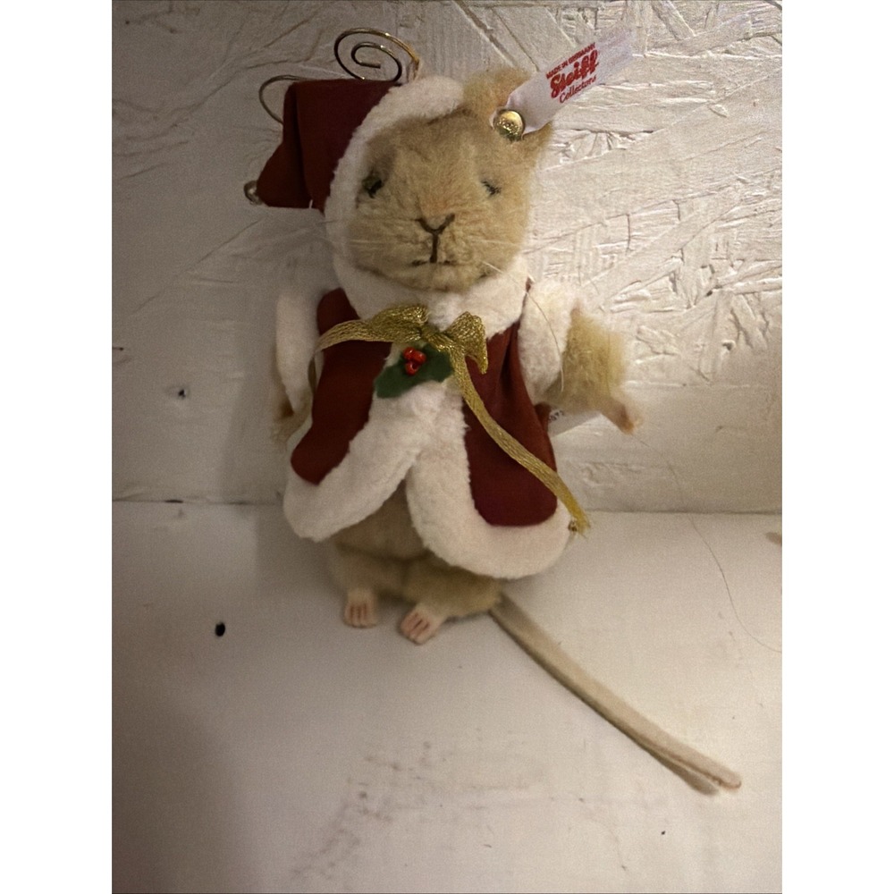 Stieff Santa Mouse Holiday Tree Ornament 007262  Brown Cotton Velvet 5"w/tag